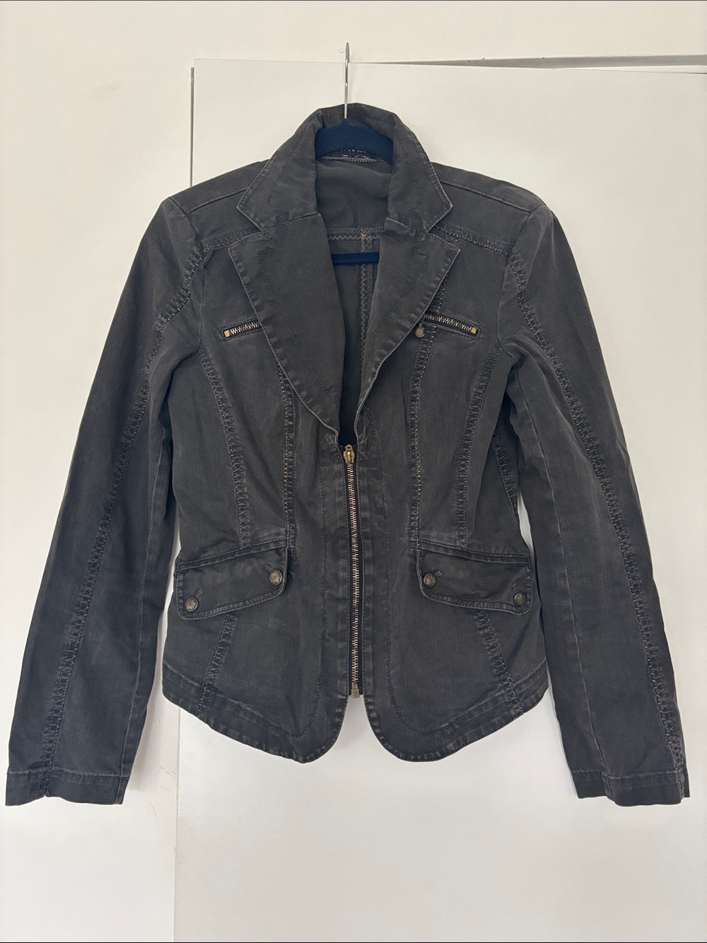 Vintage Y2K European Fashion Brand Apanage Zipper Blazer Jacket. dark gray
